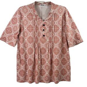 Hocosit Women's Blouse Tunic XXL V-Neck Pullover Short Sleeve Peach Stretch
